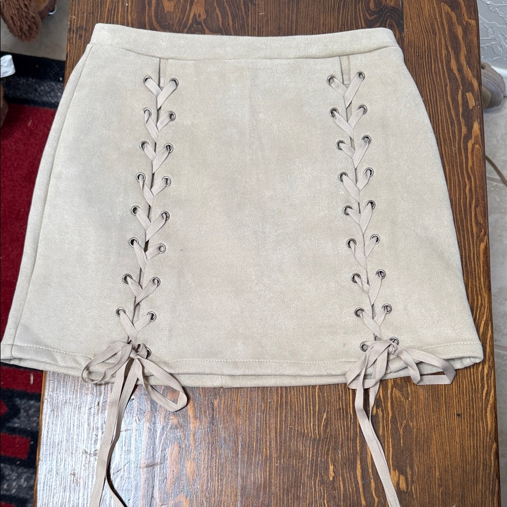 Elegant Tan suede Lace-Up Skirt